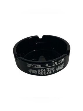 Vintage Golden Nugget Gambling Hall Downtown Las Vegas Black Glass Ashtray